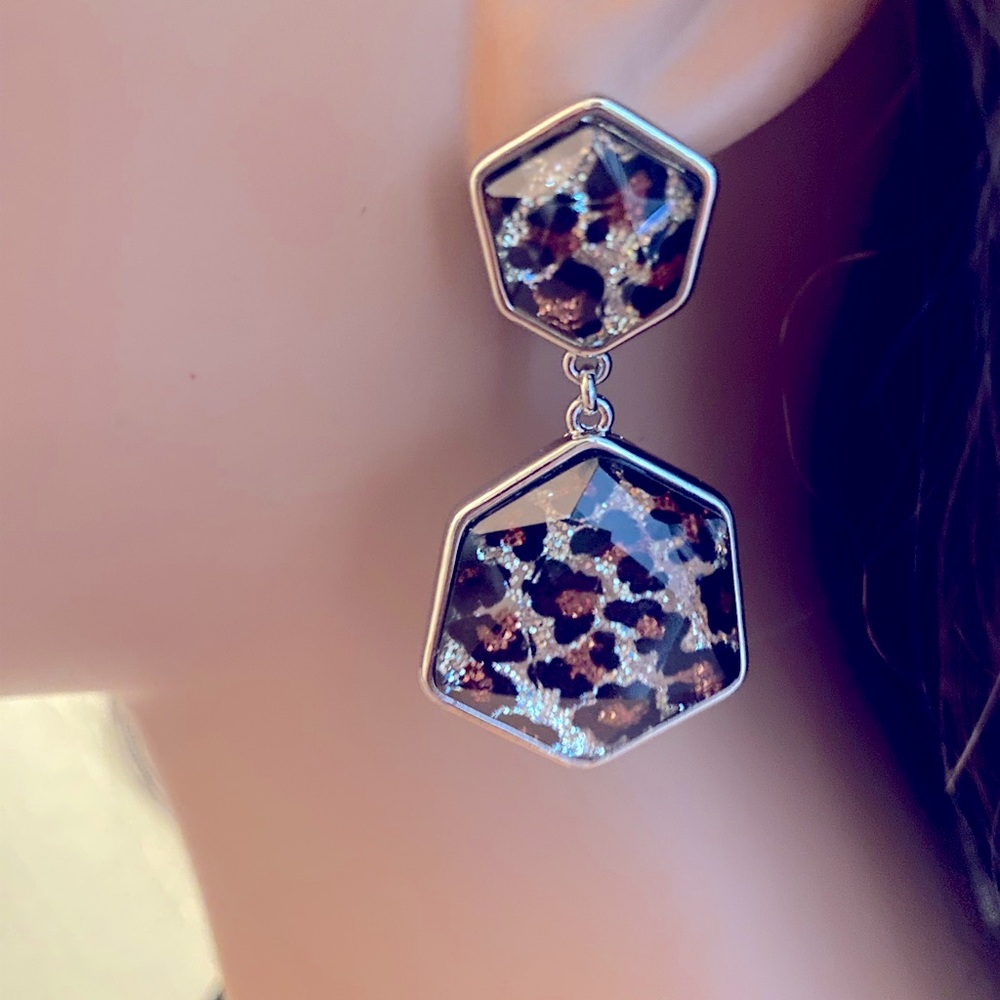 🌺Glitter Leopard Double Hexagon Earrings